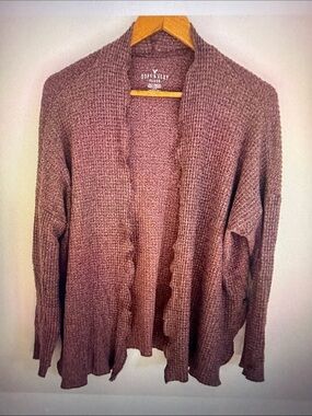American Eagle Soft & Sexy Plush Purple Waffle Knit Open Front Cardigan Size L